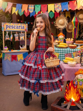 Vestido Marie Junino Luxo Xadrez Maria Clara - Leveza e Elegância para Meninas | Bebeloo Kids