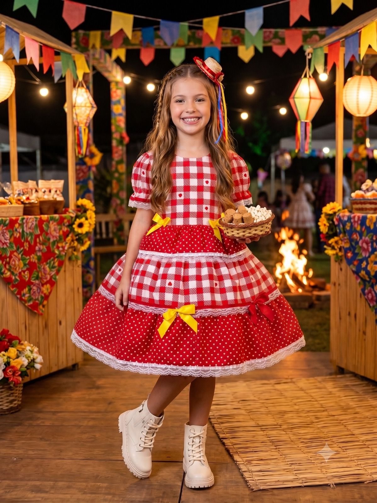 Vestido Junino Mimadine Luxo Beatriz Vermelho - Leveza e Elegância para Meninas | Bebeloo Kids