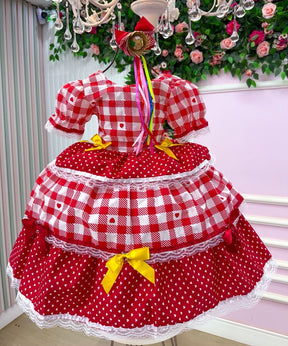 Vestido Junino Mimadine Luxo Beatriz Vermelho - Leveza e Elegância para Meninas | Bebeloo Kids