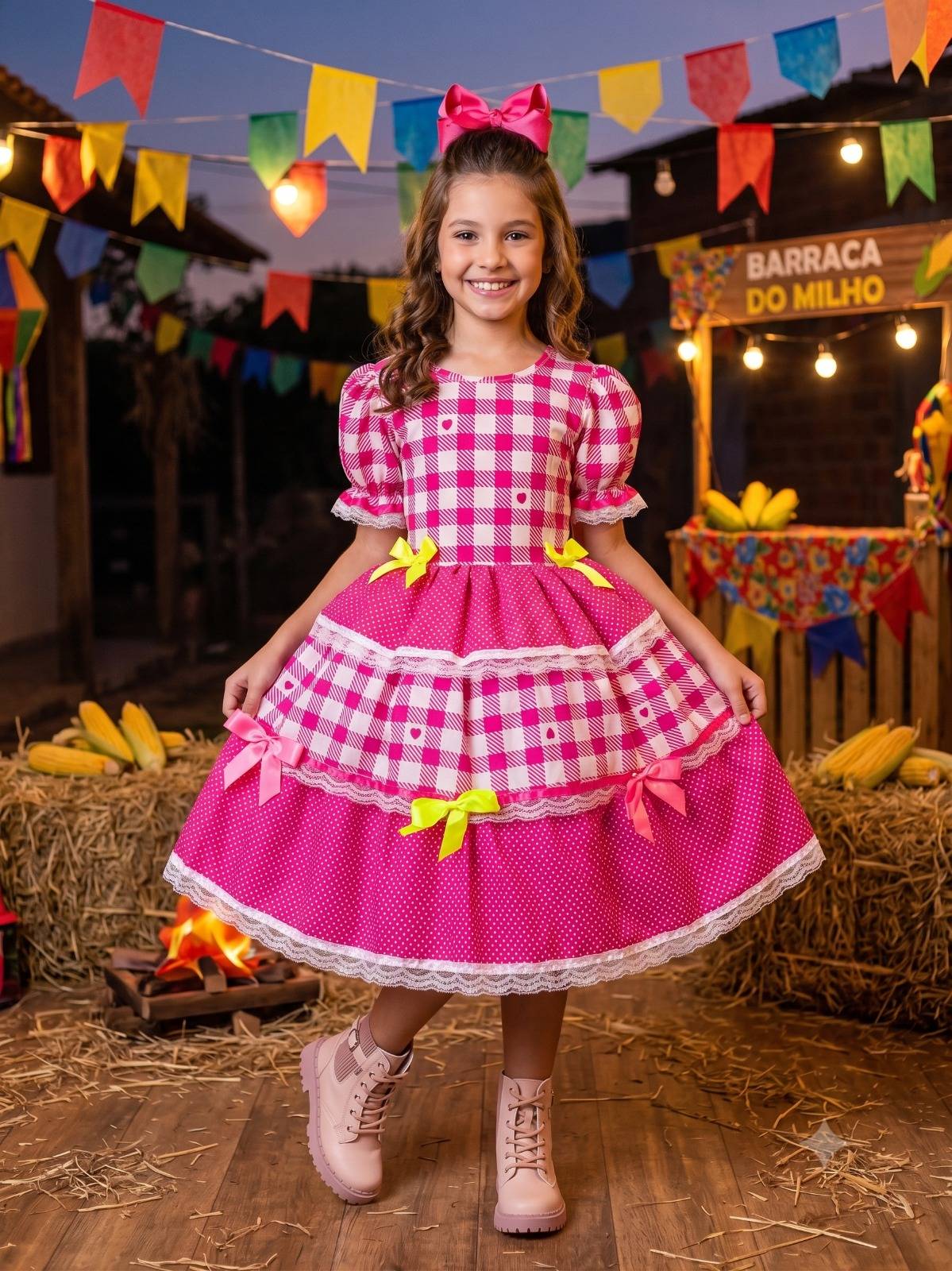 Vestido Junino Mimadine Luxo Beatriz Pink | Bebeloo Kids