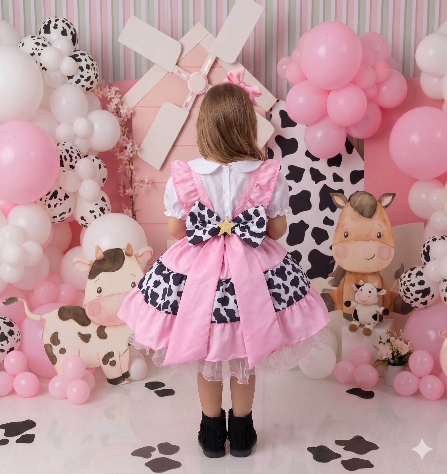 Vestido Temáticos Kids Doce Mimosa Rosa - Fazendinha - Vaquinha (VESTTMTCKDDCMMSRSFZNDN)