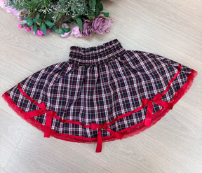 Saia Junina Adulta Xadrez Renda Vermelho (SJXRVERM)