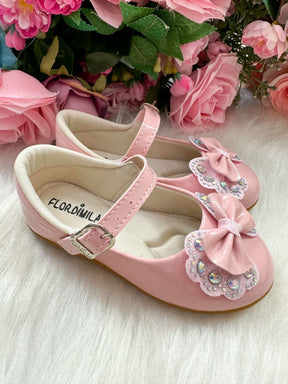 Sapatilha Flor Di MIla Baby Rosa Lacinho Strass - Diversão e Encanto para Brincar | Bebeloo Kids