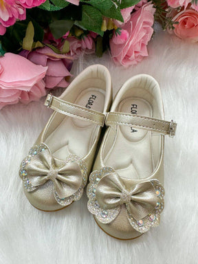 Sapatilha Flor Di MIla Baby Dourado Lacinho Strass - Diversão e Encanto para Brincar | Bebeloo Kids