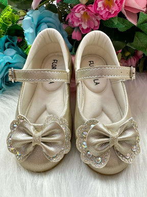 Sapatilha Flor Di MIla Baby Dourado Lacinho Strass - Diversão e Encanto para Brincar | Bebeloo Kids