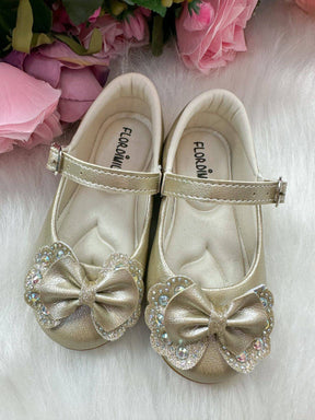 Sapatilha Flor Di MIla Baby Dourado Lacinho Strass - Diversão e Encanto para Brincar | Bebeloo Kids