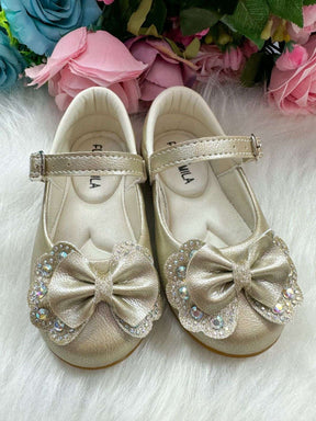 Sapatilha Flor Di MIla Baby Dourado Lacinho Strass - Diversão e Encanto para Brincar | Bebeloo Kids