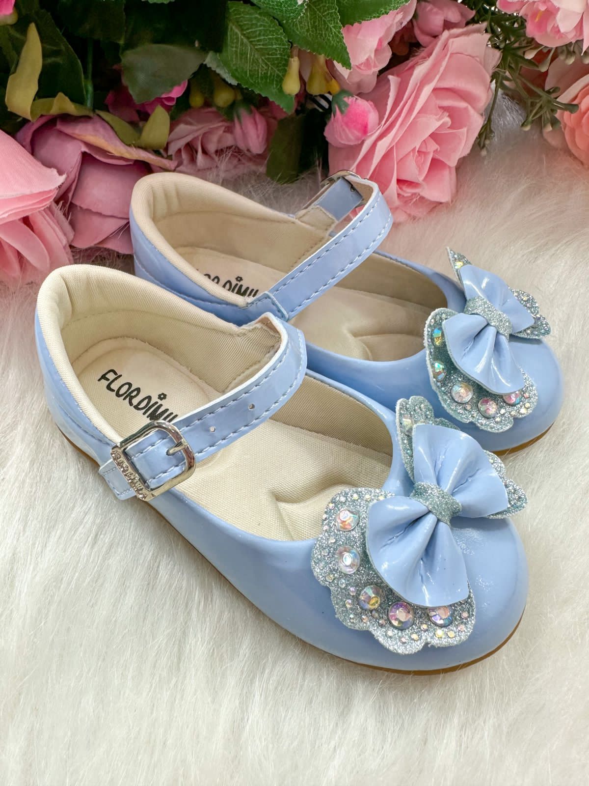 Sapatilha Flor Di MIla Baby Azul Bebe Lacinho Strass | Bebeloo Kids
