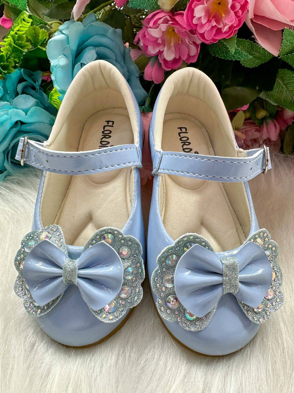 Sapatilha Flor Di MIla Baby Azul Bebe Lacinho Strass - Diversão e Encanto para Brincar | Bebeloo Kids