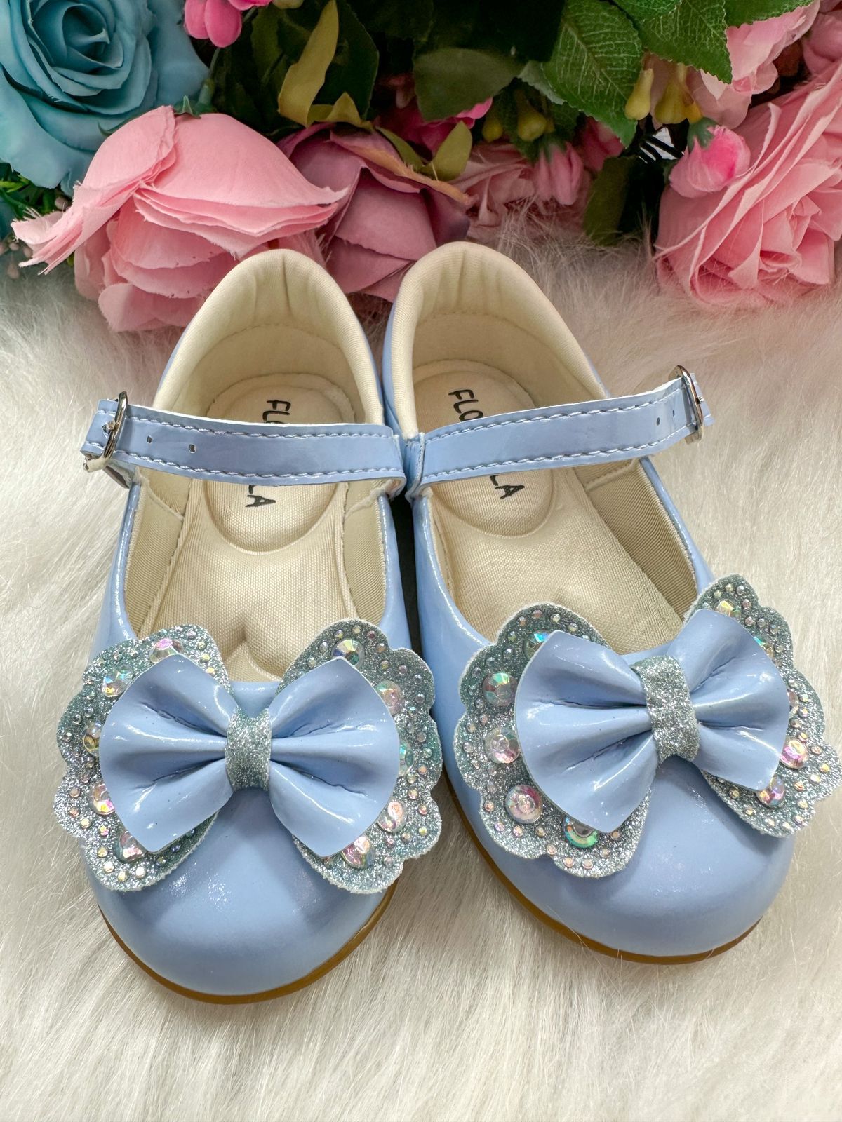Sapatilha Flor Di MIla Baby Azul Bebe Lacinho Strass - Diversão e Encanto para Brincar | Bebeloo Kids