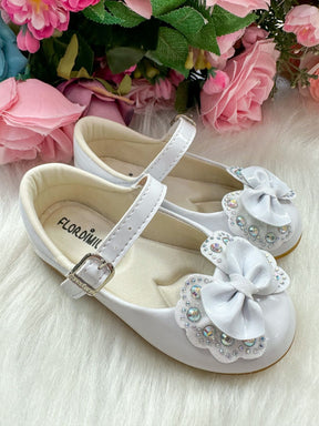 Sapatilha Flor Di MIla Baby Branco Lacinho Strass - Diversão e Encanto para Brincar | Bebeloo Kids