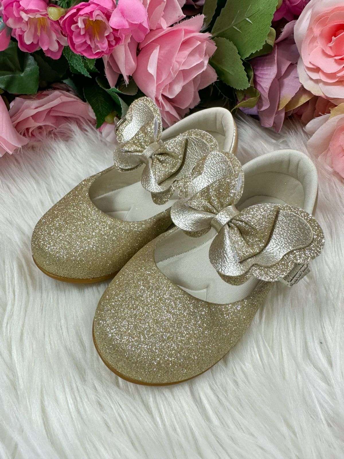 Sapatilha Flor Di MIla Baby Dourado Gliter | Bebeloo Kids