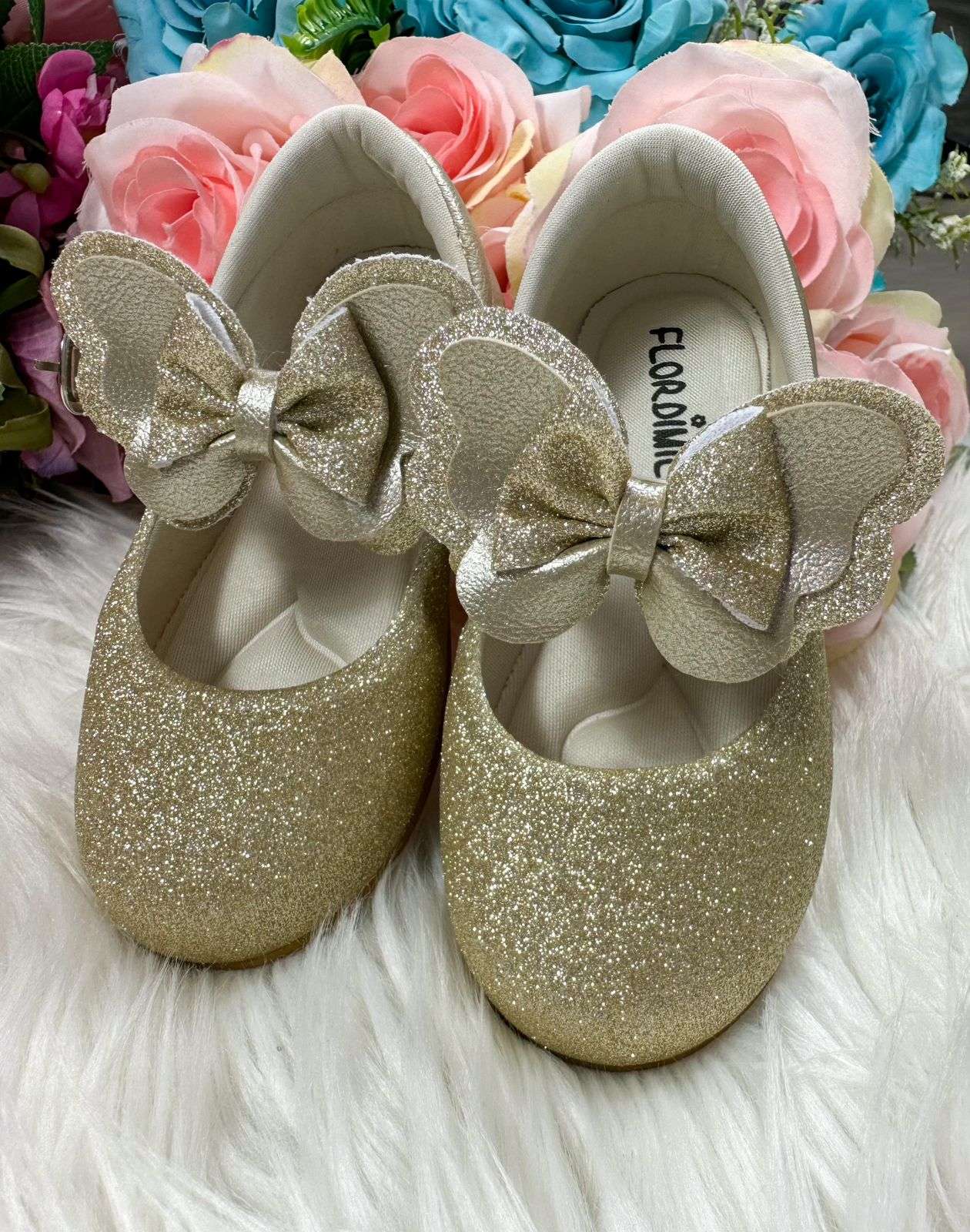 Sapatilha Flor Di MIla Baby Dourado Gliter - Diversão e Encanto para Brincar | Bebeloo Kids