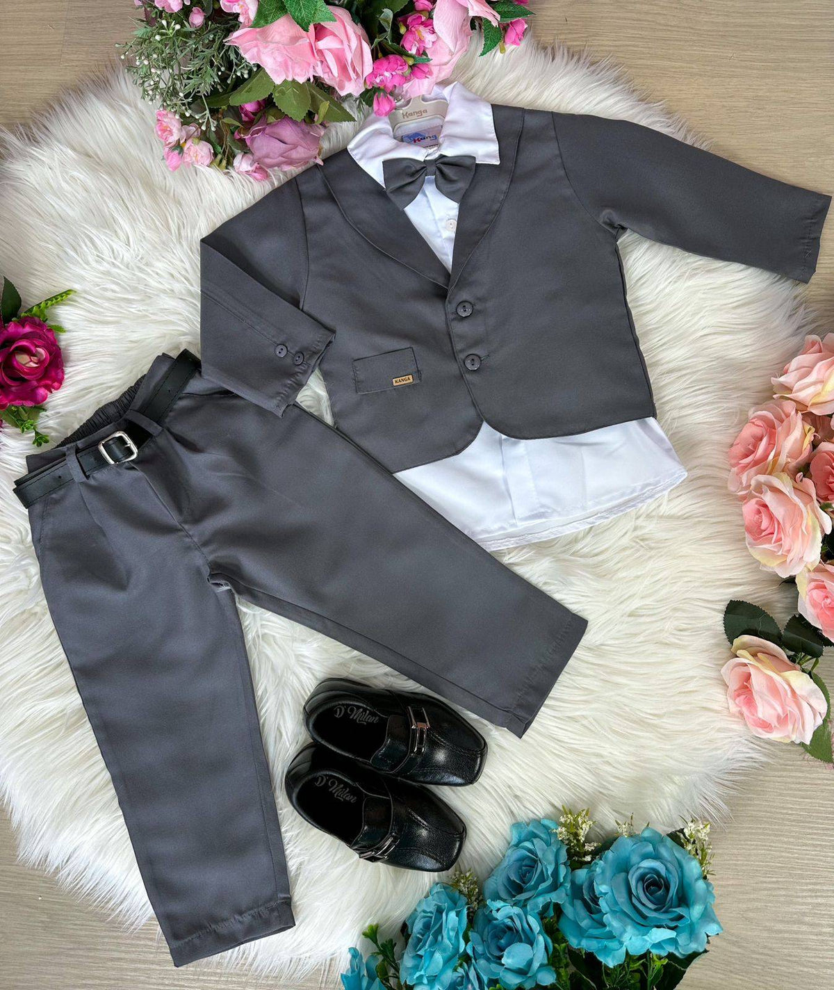 Conjunto Meninos Kanga Social Bruno Cinza Grafite Terno - Conforto e Estilo para o Dia a Dia | Bebeloo Kids