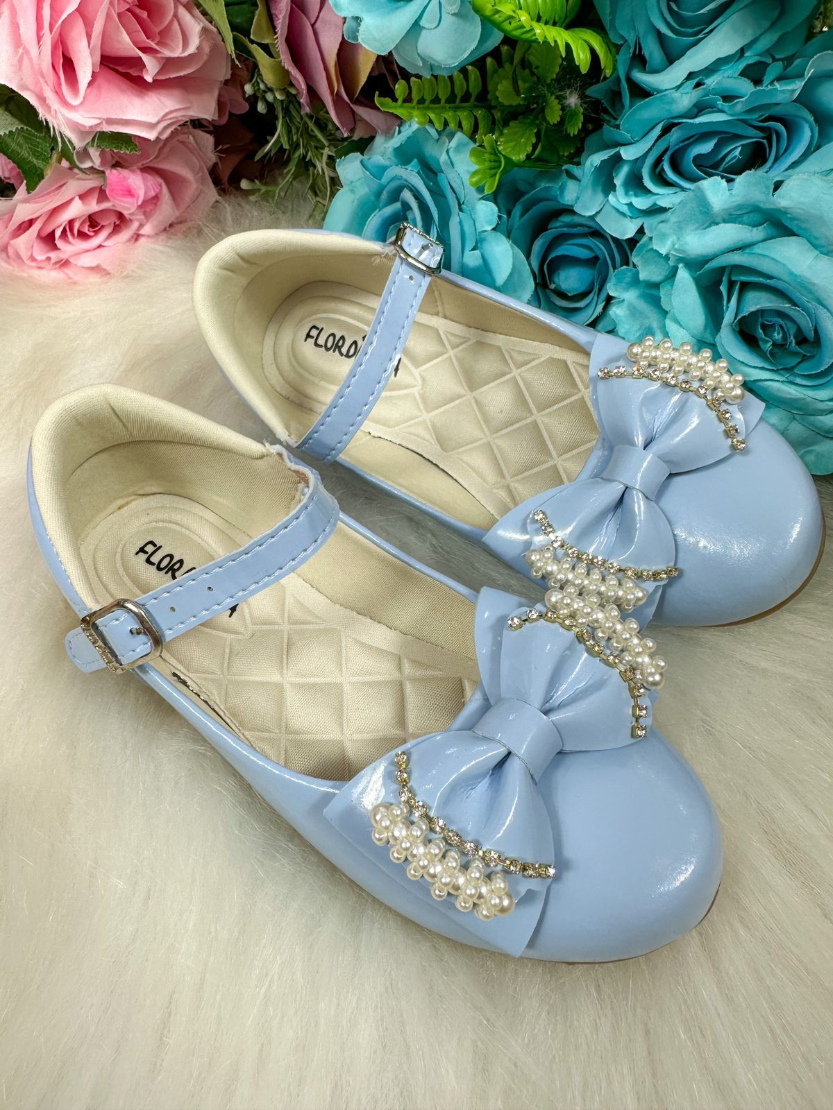 Sapatilha Flor Di Mila Azul Bebe Perolas Neide | Bebeloo Kids