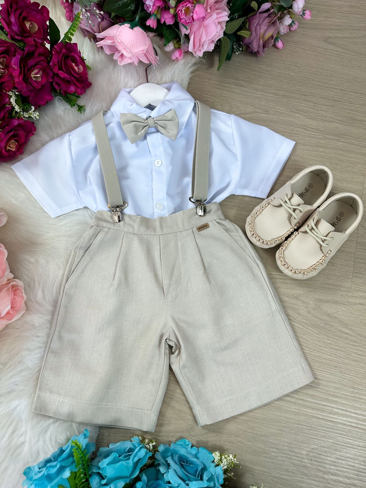 Conjunto Meninos Kanga Social Suspensorio Marcos Marrom Shorts - Estilo Delicado para o Dia a Dia | Bebeloo Kids
