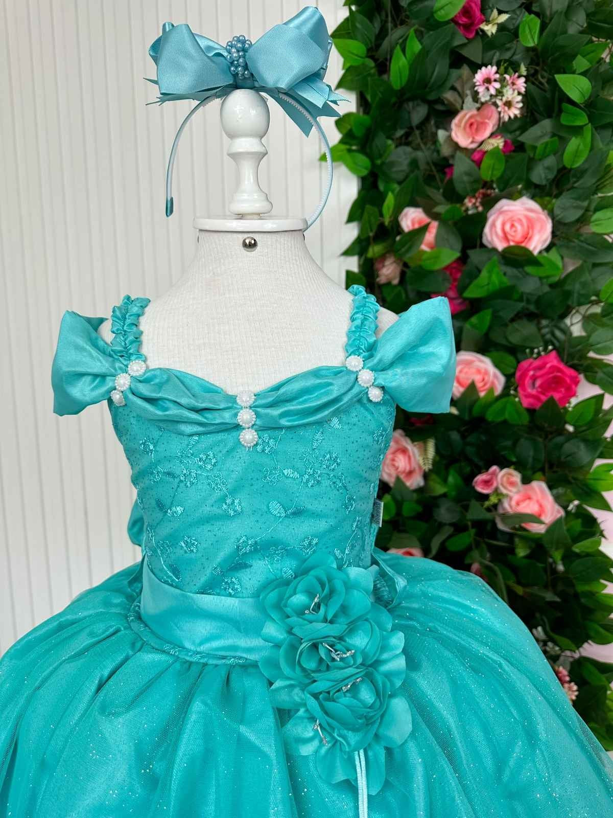 Vestido Marie Longo Manga Princesa Verde Tiffany - Leveza e Elegância para Meninas | Bebeloo Kids