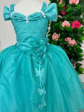 Vestido Marie Longo Manga Princesa Verde Tiffany - Leveza e Elegância para Meninas | Bebeloo Kids