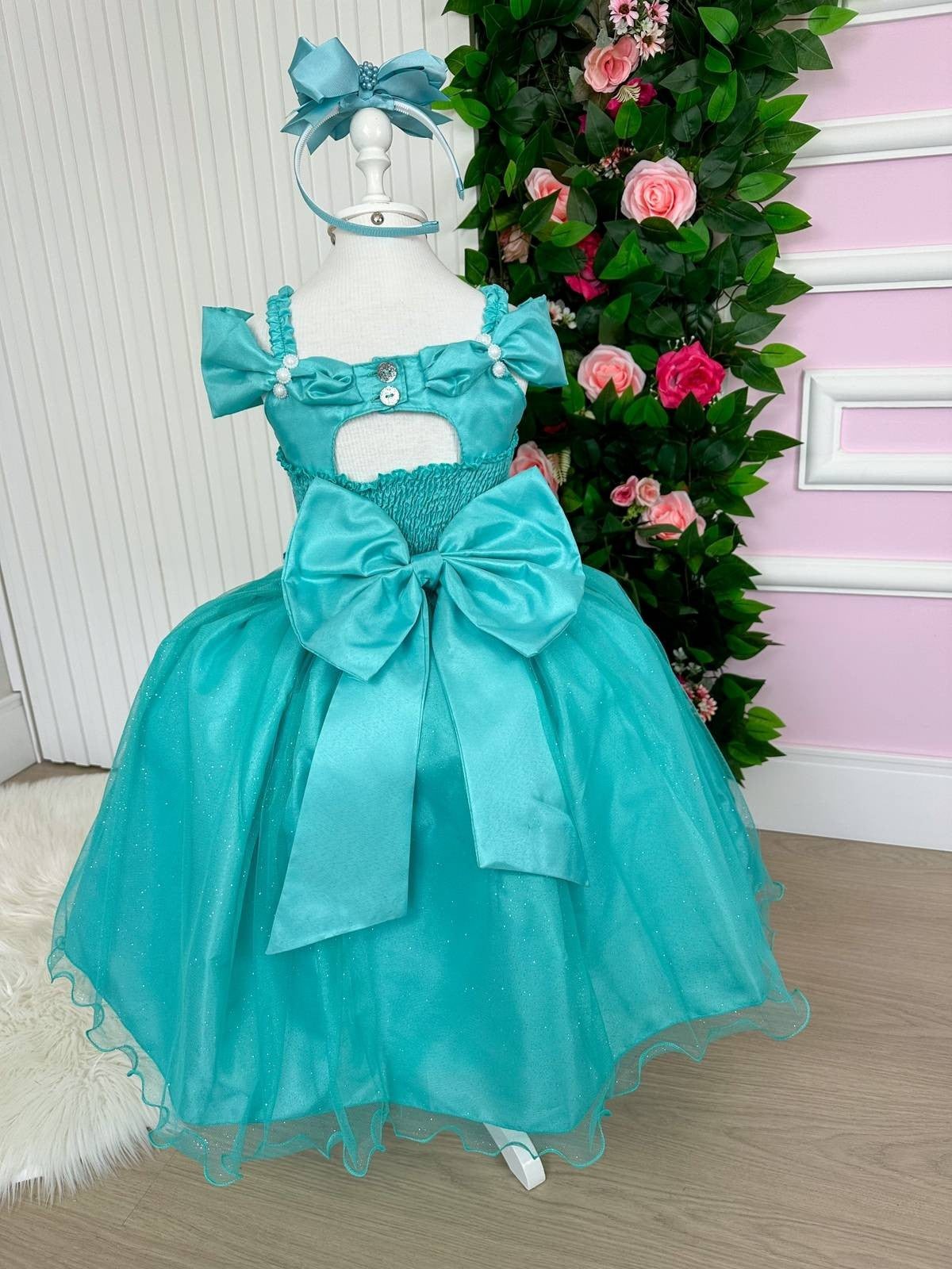 Vestido Marie Longo Manga Princesa Verde Tiffany - Leveza e Elegância para Meninas | Bebeloo Kids