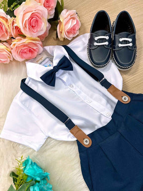 Conjunto Meninos Kanga Social Miguel Azul Marinho Suspensorio Shorts - Estilo Delicado para o Dia a Dia | Bebeloo Kids