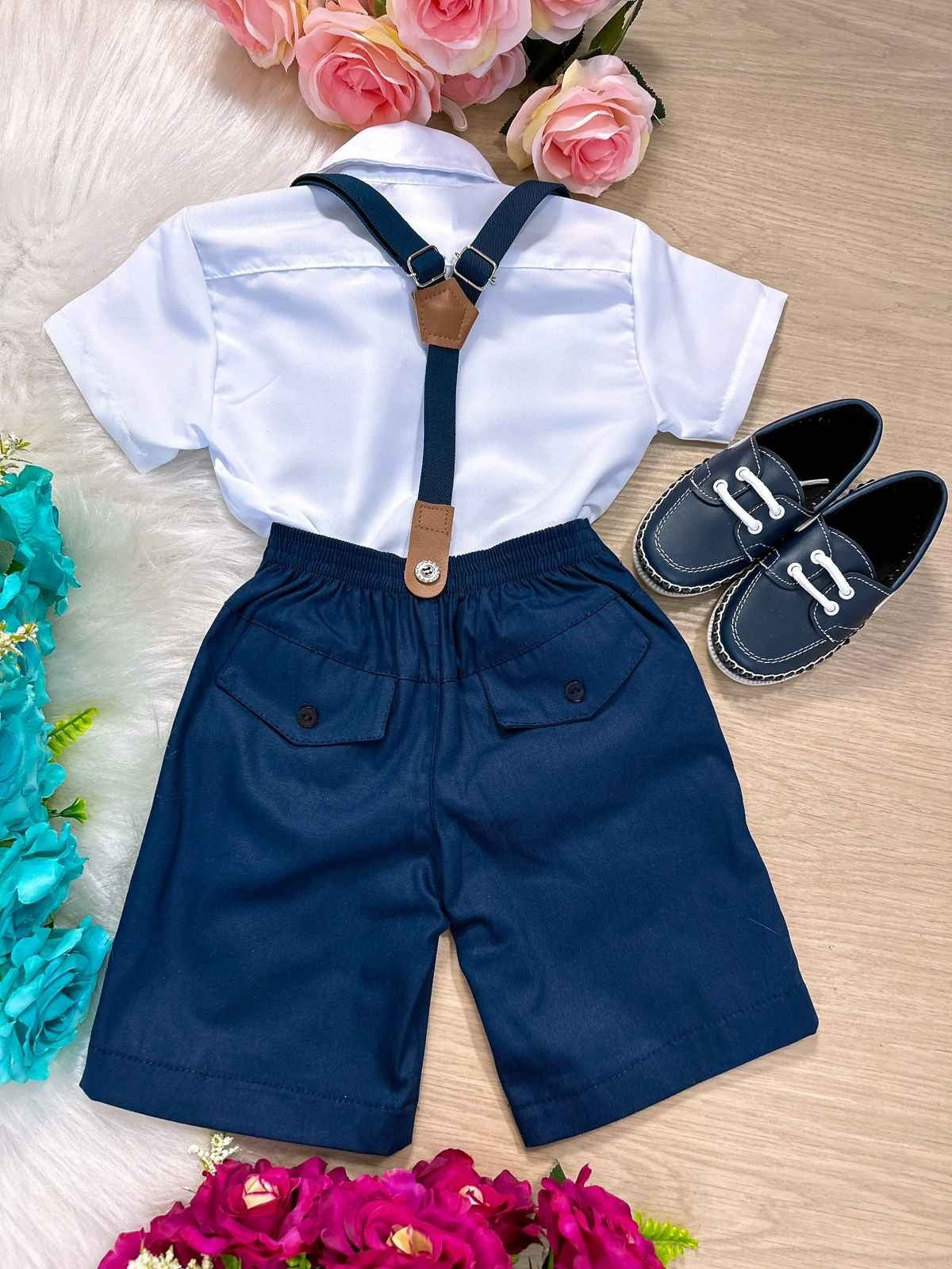 Conjunto Meninos Kanga Social Miguel Azul Marinho Suspensorio Shorts - Estilo Delicado para o Dia a Dia | Bebeloo Kids