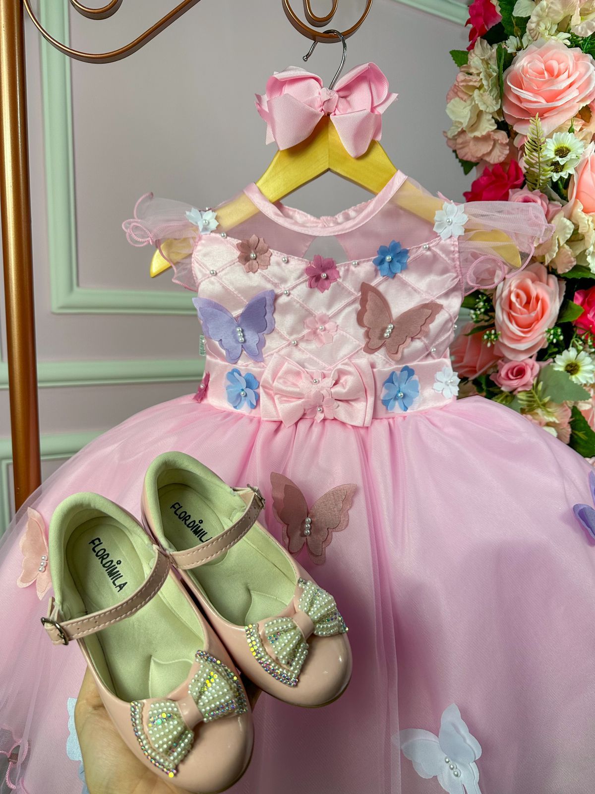 Vestido Marie Rosa Jardim Encantado Laço - Toque Delicado para Completar o Visual | Bebeloo Kids