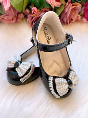 Sapatilha Flor Di Mila Preto Laço Perolas | Bebeloo Kids