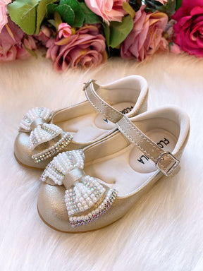 Sapatilha Flor Di Mila Dourado Laço Perolas - Diversão e Encanto para Brincar | Bebeloo Kids