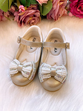 Sapatilha Flor Di Mila Dourado Laço Perolas | Bebeloo Kids