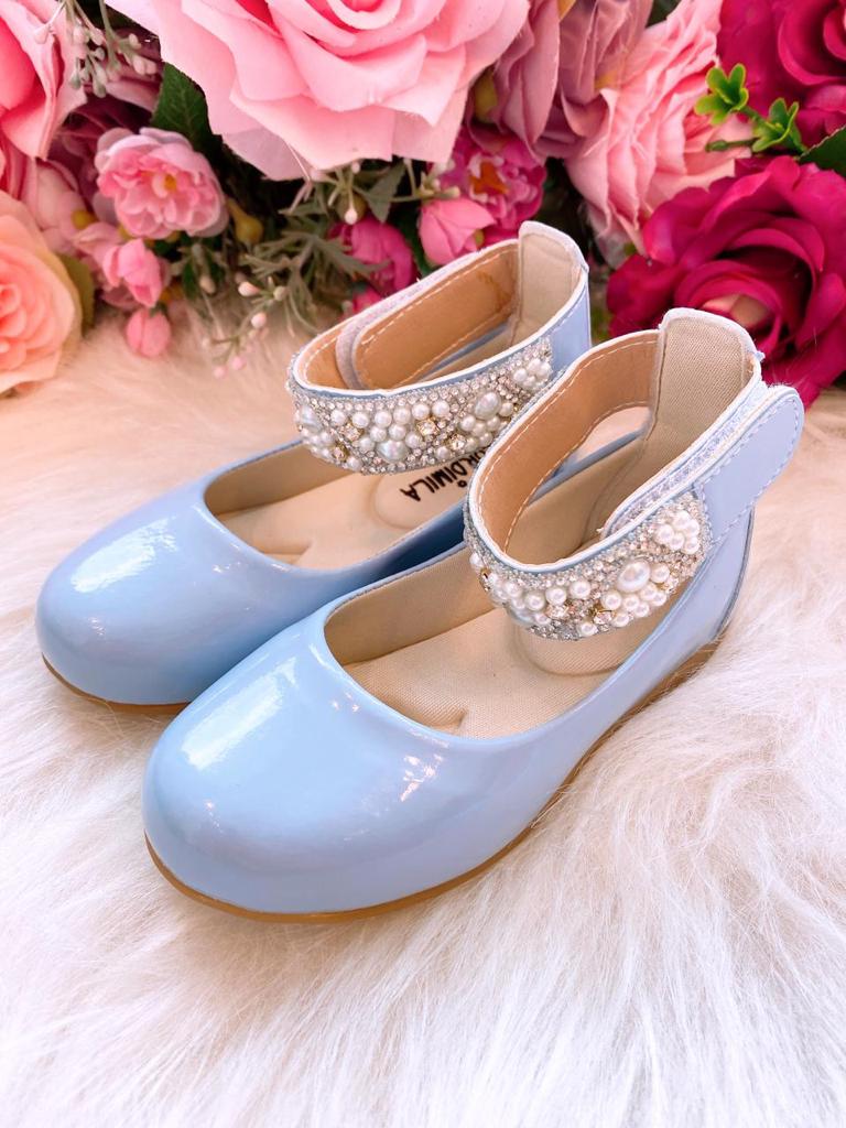 Sapatilha Flor di Mila Azul Bebê "Perolas" Luxo - Leveza e Charme para os Pezinhos | Bebeloo Kids