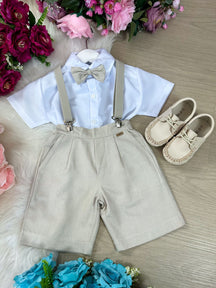 Conjunto Meninos Kanga Social Suspensorio Marcos Marrom Shorts - Estilo Delicado para o Dia a Dia | Bebeloo Kids