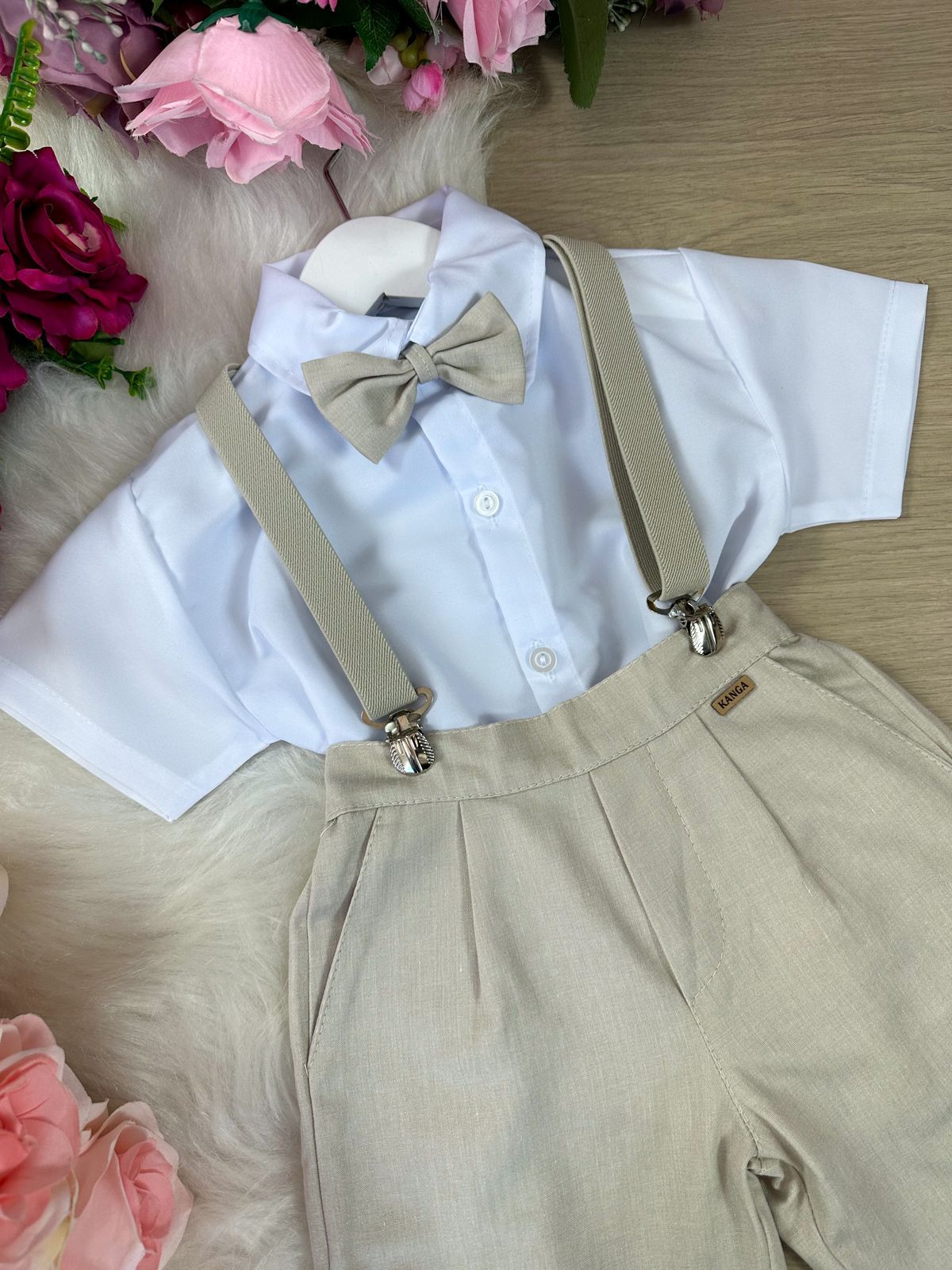 Conjunto Meninos Kanga Social Suspensorio Marcos Marrom Shorts - Estilo Delicado para o Dia a Dia | Bebeloo Kids