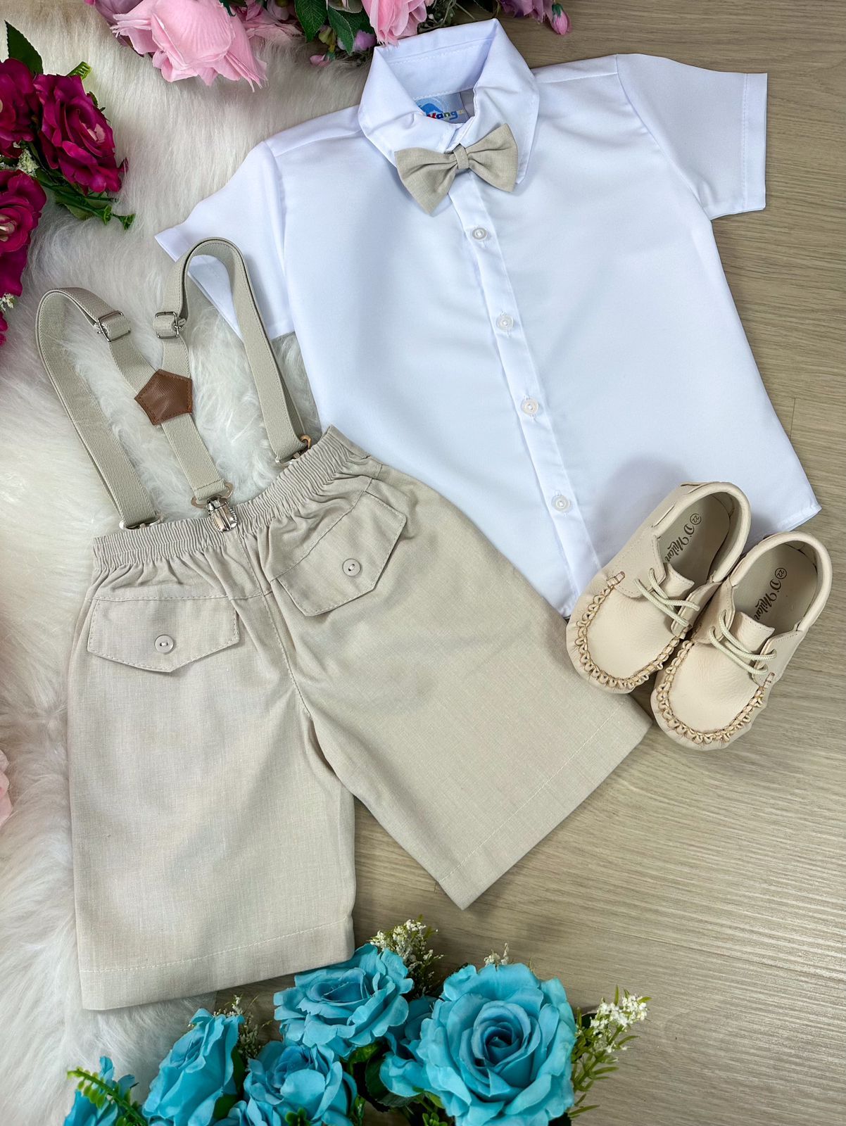 Conjunto Meninos Kanga Social Suspensorio Marcos Marrom Shorts - Estilo Delicado para o Dia a Dia | Bebeloo Kids