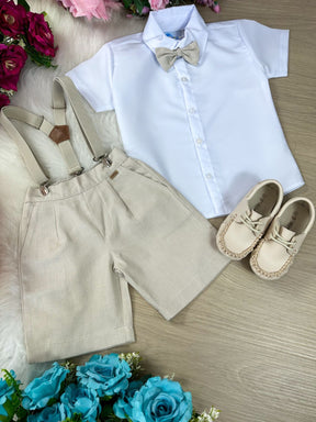 Conjunto Meninos Kanga Social Suspensorio Marcos Marrom Shorts - Estilo Delicado para o Dia a Dia | Bebeloo Kids