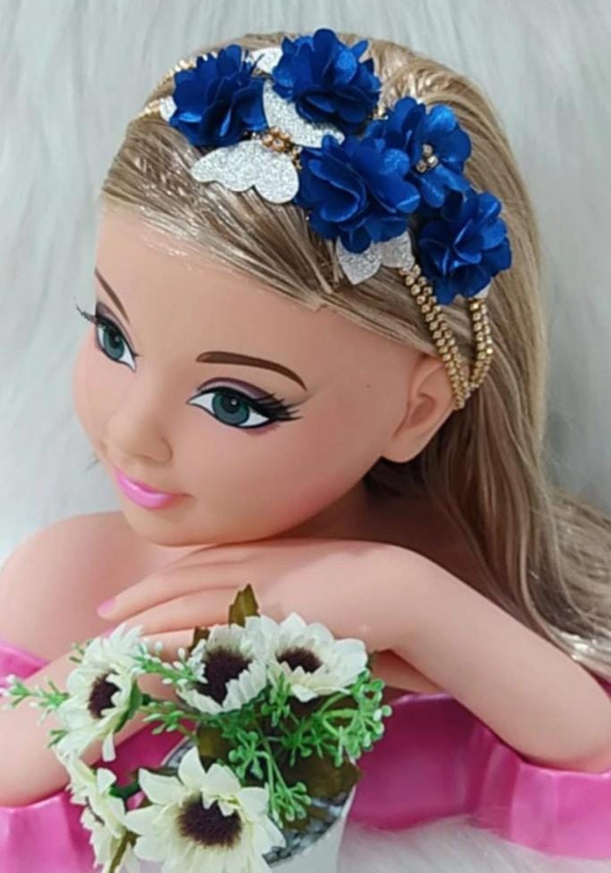 Faixa Jardim Azul Royal com Dourado - Charme e Delicadeza para os Cabelos | Bebeloo Kids