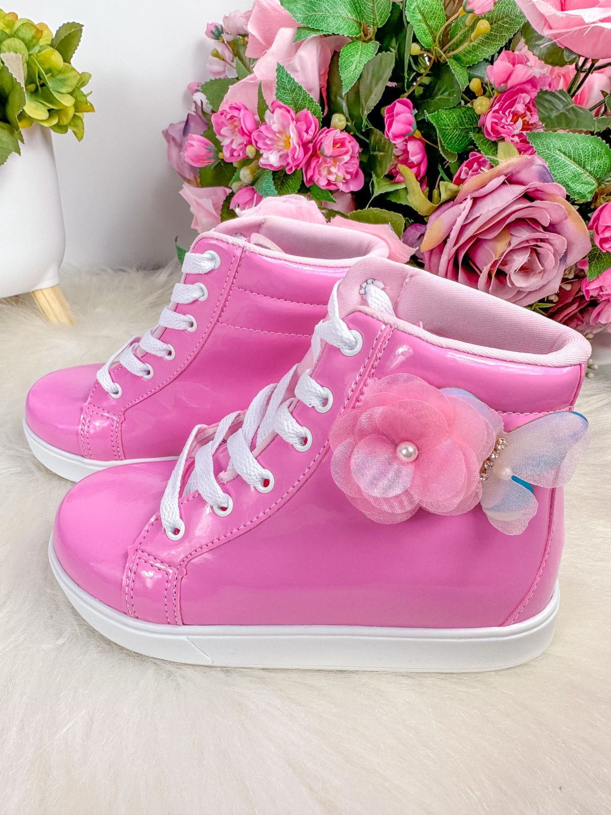 Tênis Bota D Milan Flores Rosa Chiclete - Conforto e Liberdade para Brincar | Bebeloo Kids