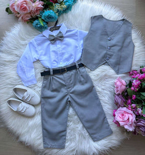 Conjunto Miss Cherry Social Leonardo Colete Cinza Grafite - Estilo Delicado para o Dia a Dia | Bebeloo Kids