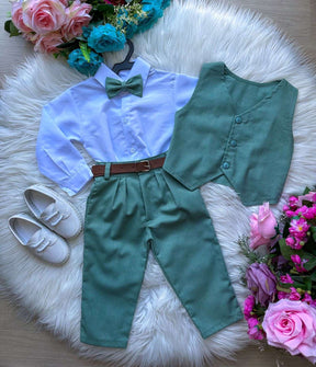Conjunto Miss Cherry Social Leonardo Colete Verde - Estilo Delicado para o Dia a Dia | Bebeloo Kids