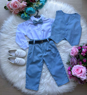 Conjunto Miss Cherry Social Leonardo Colete Azul Claro - Estilo Delicado para o Dia a Dia | Bebeloo Kids