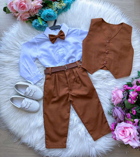 Conjunto Miss Cherry Social Leonardo Colete Caramelo - Estilo Delicado para o Dia a Dia | Bebeloo Kids