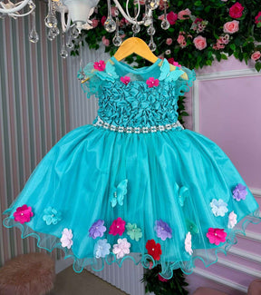 Vestido Princesa Bia Jardim Encantado Verde Tiffany - Leveza e Elegância para Meninas | Bebeloo Kids