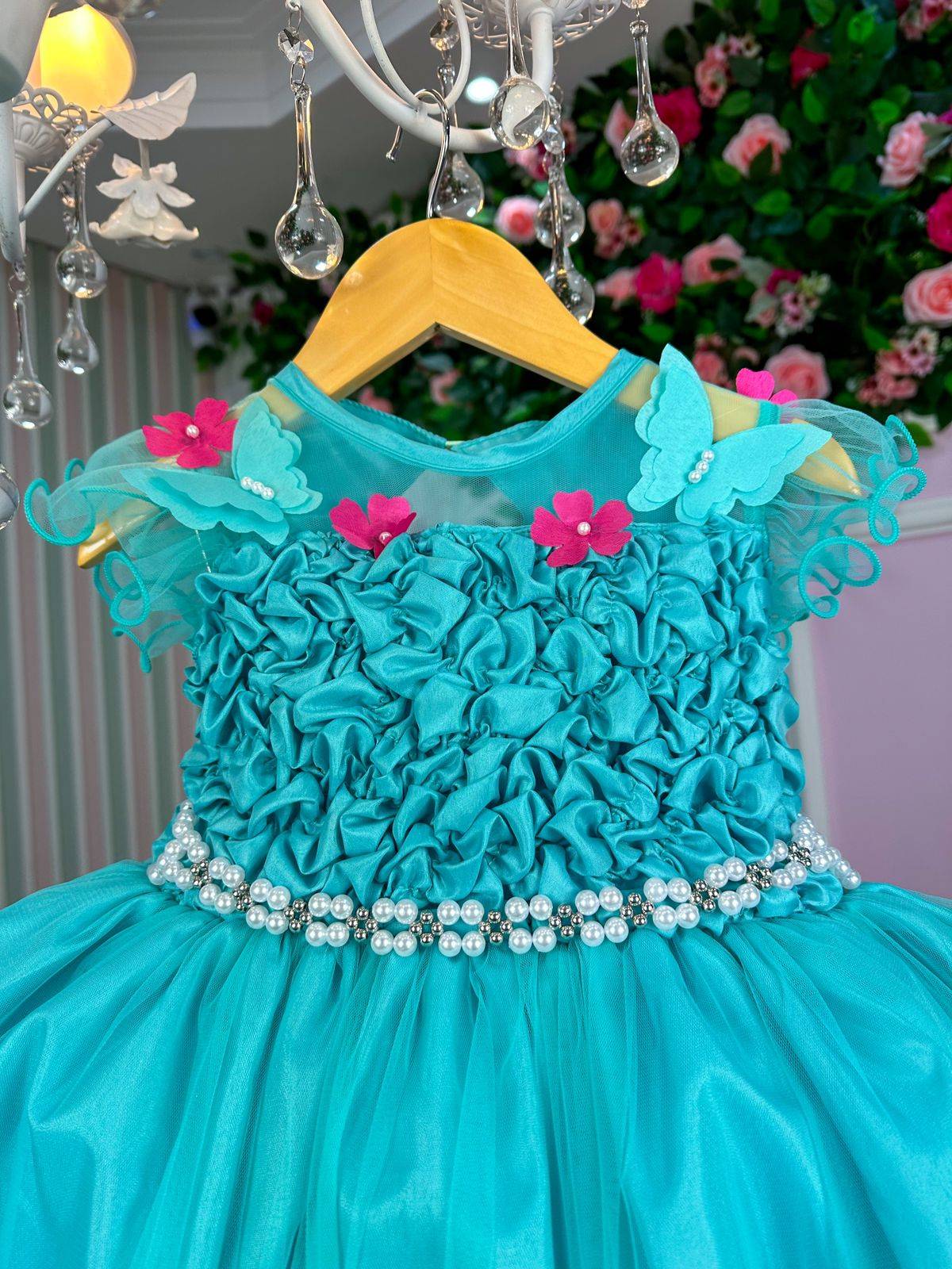 Vestido Princesa Bia Jardim Encantado Verde Tiffany - Leveza e Elegância para Meninas | Bebeloo Kids