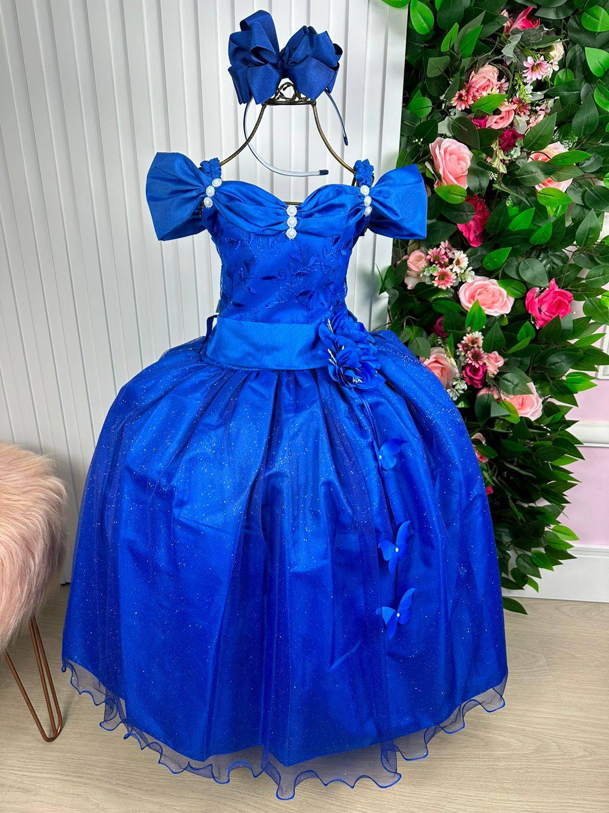 Vestido Marie Longo Manga Princesa Azul Royal - Leveza e Elegância para Meninas | Bebeloo Kids