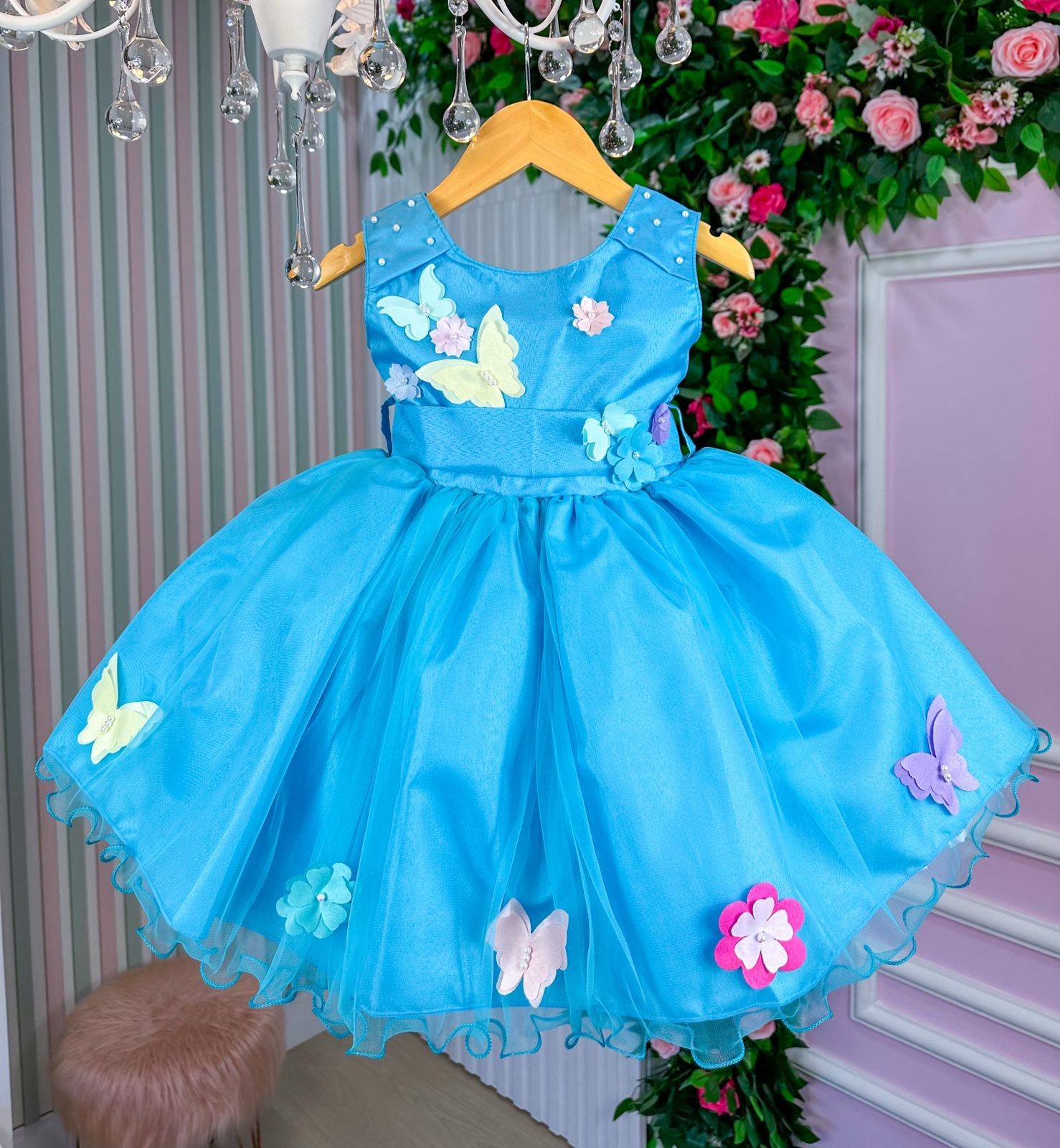 Vestido Princesa Anabel Jardim Encantado Azul Turquesa - Leveza e Elegância para Meninas | Bebeloo Kids