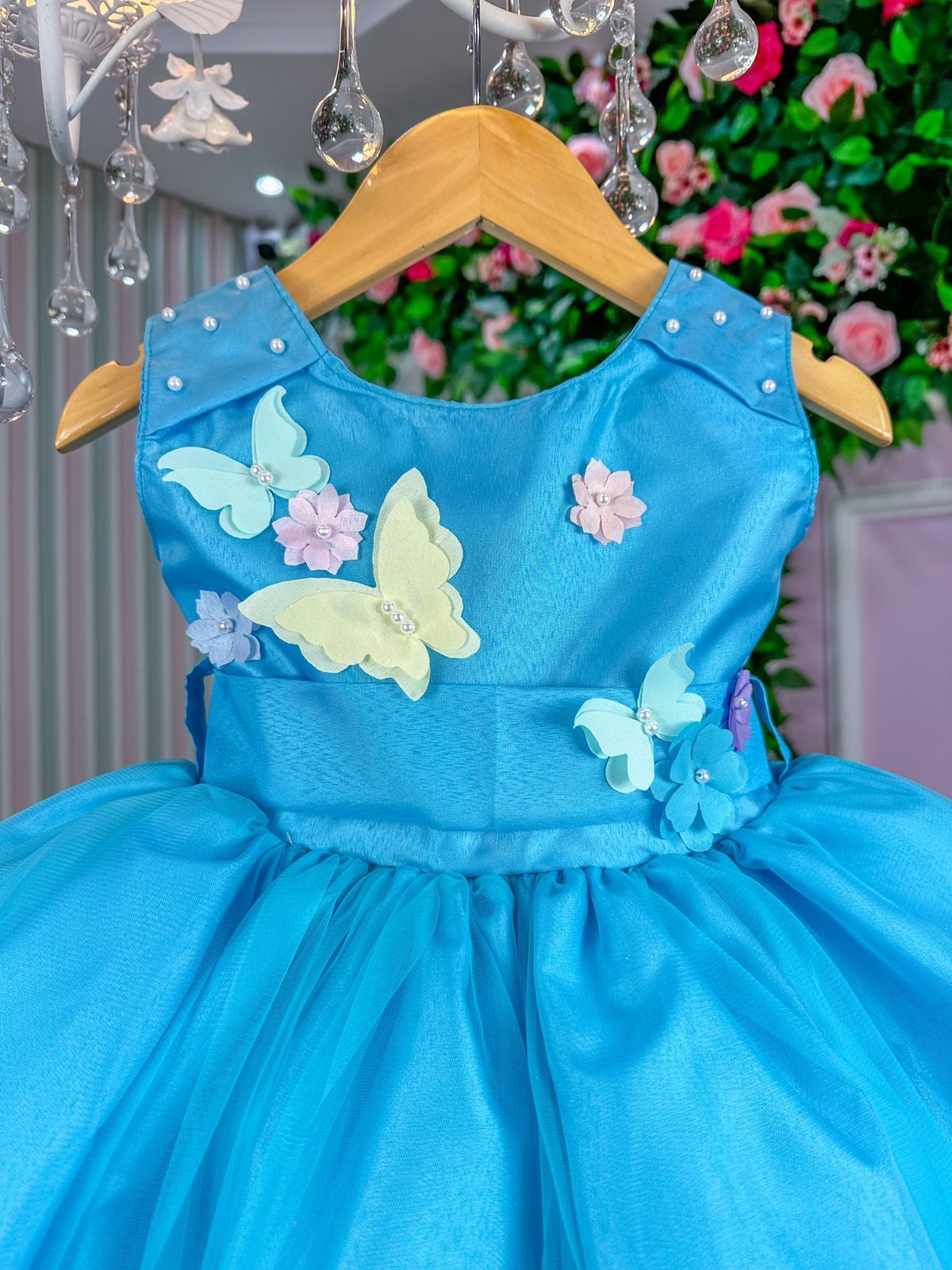 Vestido Princesa Anabel Jardim Encantado Azul Turquesa - Leveza e Elegância para Meninas | Bebeloo Kids
