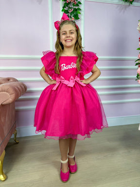 Vestido Princesa Tematico Barbie Pink Babado - Leveza e Elegância para Meninas | Bebeloo Kids