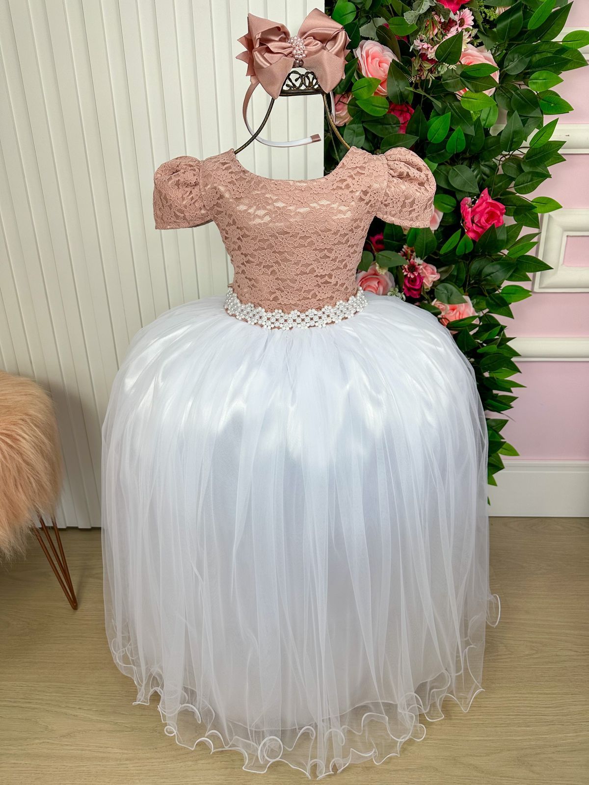Vestido Enjoy Longo Mari Peito Rendado Rose Saia Branca - Leveza e Elegância para Meninas | Bebeloo Kids