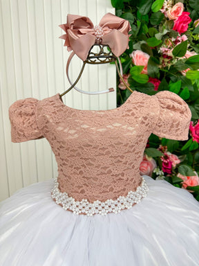 Vestido Enjoy Longo Mari Peito Rendado Rose Saia Branca - Leveza e Elegância para Meninas | Bebeloo Kids