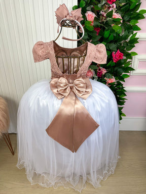 Vestido Enjoy Longo Mari Peito Rendado Rose Saia Branca - Leveza e Elegância para Meninas | Bebeloo Kids