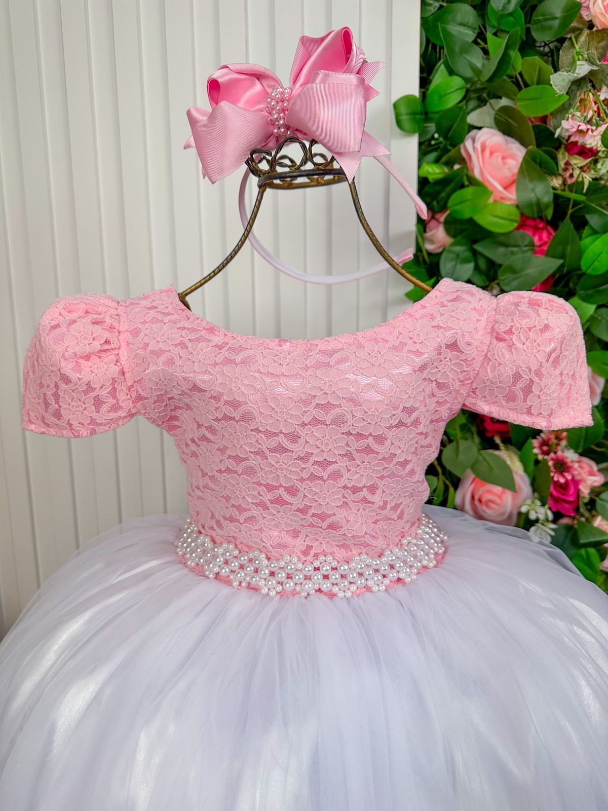 Vestido Enjoy Longo Mari Peito Rendado Rosa Bebe Saia Branca - Leveza e Elegância para Meninas | Bebeloo Kids